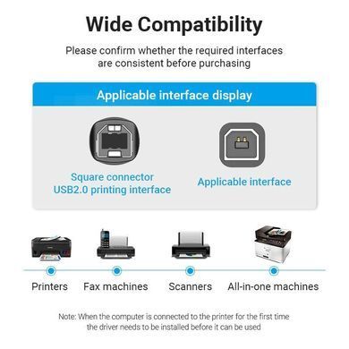 Кабель USB 2.0 AM-BM, 2.0 м, 480Mbps Printer PVC чорний Vention (COQBH) [404565]