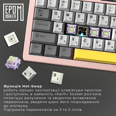 Клавіатура бездротова Epomaker Shadow-S TKL Wisteria Linear Switch Hot-Swap (2.4G/BT/USB) LCD Screen RGB UA Pink (SHS-P-WL) [614137]