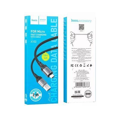 Кабель HOCO X102 USB to Micro 2.4A, 1m, nylon, aluminum connectors, Black (6942007608763) [802422]