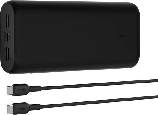 Акумулятор портативний літій-іонний Power Bank Belkin 20000мА&middot;год, 20Вт, 2хUSB-A/USB-C, чорний (BPB014BTBK) [108439]