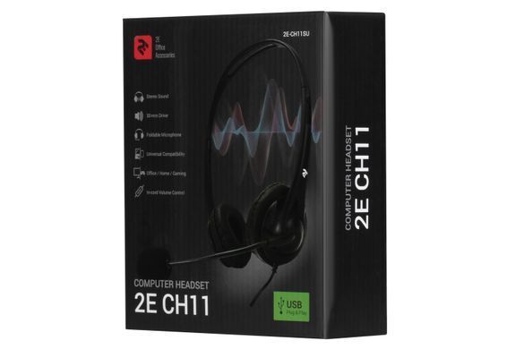 Гарнітура ПК стерео On-ear 2E CH11 mini-jack, omni-mic, 1.2м, чорний (2E-CH11SJ) [114269]