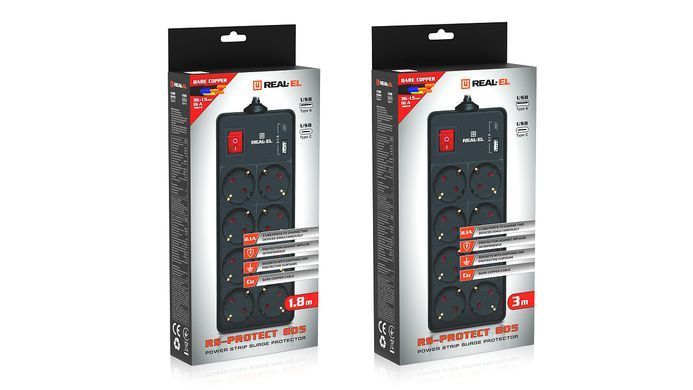 Фільтр живлення REAL-EL RS-Protect 805 3м Black (EL122300043) [605301]