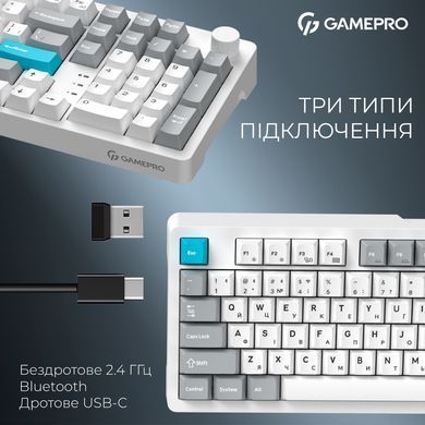 Клавіатура бездротова GamePro Asgard Drakkar Keychron Super Red Switch White (MK305WH) [616475]