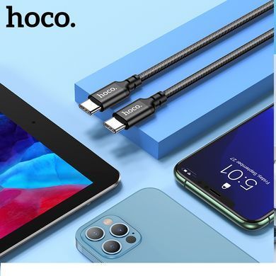 Кабель HOCO X14 Type-C to Type-C 60W, 1m, nylon, aluminum connectors, Black (6931474752215) [802512]
