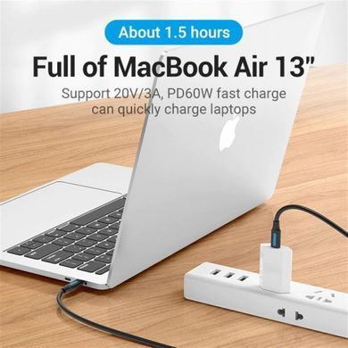 Кабель Vention USB Type-C - USB Type-C (M/M) TPE Round PD 60W, 3A, 0.5 м, Black (COSBD) [604008]