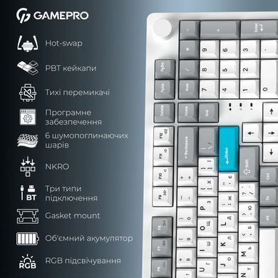 Клавіатура бездротова GamePro Asgard Drakkar Keychron Super Red Switch White (MK305WH) [616475]