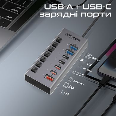 USB-хаб Promate USB Type-C 7-в-1 Grey (gegahub-10g) [605151]