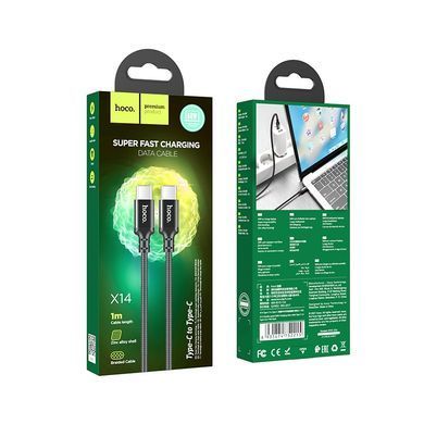Кабель HOCO X14 Type-C to Type-C 60W, 1m, nylon, aluminum connectors, Black (6931474752215) [802512]