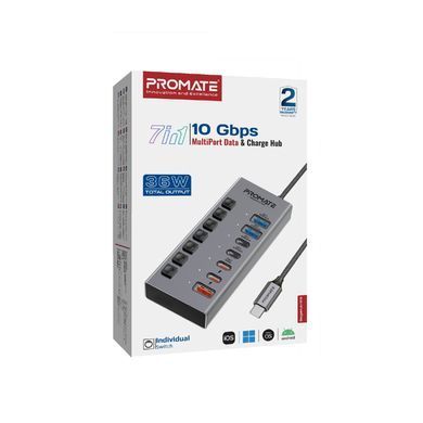 USB-хаб Promate USB Type-C 7-в-1 Grey (gegahub-10g) [605151]