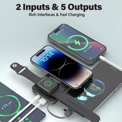 УМБ Choetech Magnetic Wireless 10000mAh 22.5W,PD,QC3.0 USB-A,2xUSB-C AppleWatchcharg,build in type-C (B695-BK) [405429]