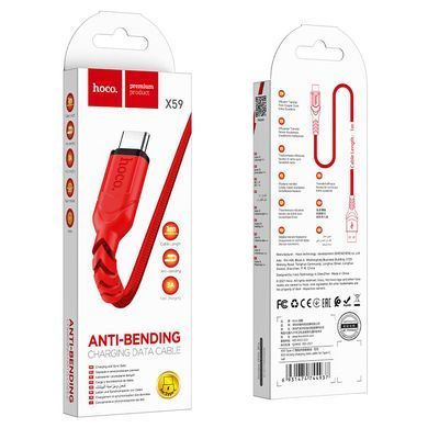 Кабель HOCO X59 USB to Type-C 3A, 1m, nylon, TPE connectors, Red (6931474744937) [802242]