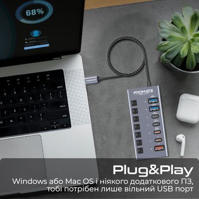 USB-хаб Promate USB Type-C 7-в-1 Grey (gegahub-10g) [605151]