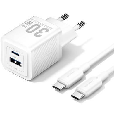 Зарядний пристрій 2xUSB 30W (USB-A/USB-C) + USB-C cable М-М White Vention (TZ-FEQW0-EU-01) [405450]