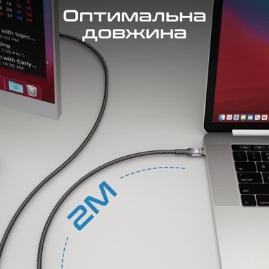 Кабель Promate Lucidline-CC200 USB Type-C - USB Type-C (M/M), 5 A, 100 W, 2 м, Black (lucidline-cc200.black) [604304]