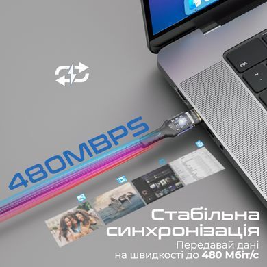 Кабель Promate Lucidline-CC200 USB Type-C - USB Type-C (M/M), 5 A, 100 W, 2 м, Black (lucidline-cc200.black) [604304]