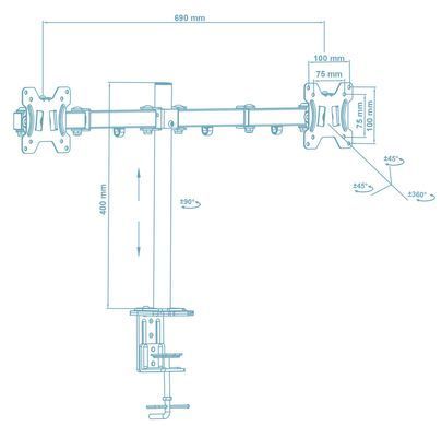 Кронштейн Walfix (для 2-х моніторів) (DM-400B) [610482]