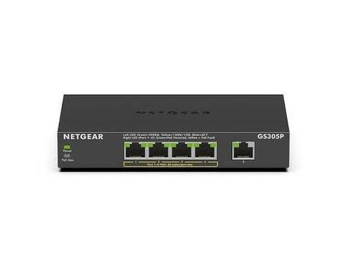 Комутатор NETGEAR GS305P 5xGE (4xPoE), 63Вт, Некерований (GS305P-300EUS) [105154]