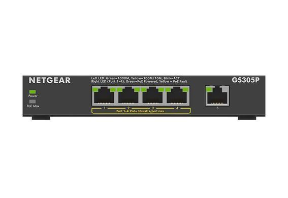 Комутатор NETGEAR GS305P 5xGE (4xPoE), 63Вт, Некерований (GS305P-300EUS) [105154]