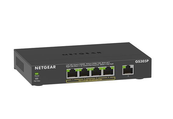 Комутатор NETGEAR GS305P 5xGE (4xPoE), 63Вт, Некерований (GS305P-300EUS) [105154]