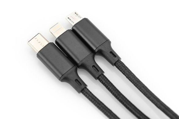 Кабель DIGITUS USB-A > Lightning/USB-С/micro USB, мультизарядний 3-в-1, заряджання/синхронізація 1м, чорний (AK-300160-010-S) [108533]