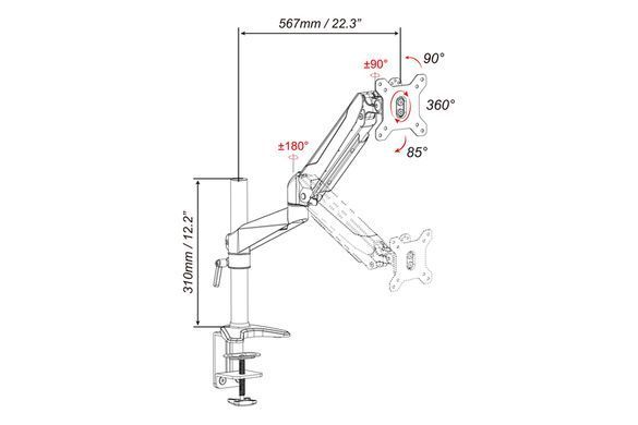 Кріплення DIGITUS Monitor Clamp gas spring, 15-27", з нахилом, поворотом (DA-90351) [16997]