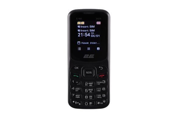 Мобільний телефон 2E E180 2023 1.77" 2SIM, 1000мА&bull;год, чорний (688130251044) [101227]