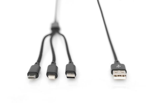 Кабель DIGITUS USB-A > Lightning/USB-С/micro USB, мультизарядний 3-в-1, заряджання/синхронізація 1м, чорний (AK-300160-010-S) [108533]