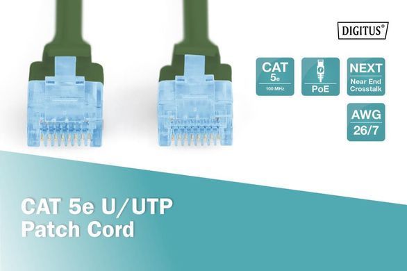 Патч-корд CAT 5e U-UTP, Cu, PVC AWG 26/7, довжина 0,5 м, колір зелений DIGITUS by ASSMANN (DK-1511-005/G) [501787]