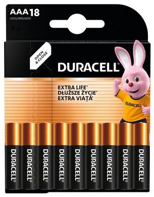 Лужні батарейки Duracell AAA, 18 шт. (5020555/5002779/5005966/5014450) [204153]