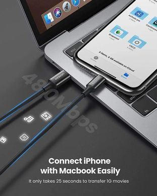 Кабель USB 2.0 Type-C M-Lightning M, 2 м, 3A, Nickel Plating ABS Shell Чорний, US171 UGREEN (60752) [404206]