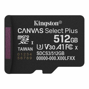 Карта пам'яті microSDXC (UHS-1 U3) Kingston Canvas Select Plus Gen3 512Gb class 10 А1 V30 (R-150MB/s) (SDCS3/512GBSP) [805714]