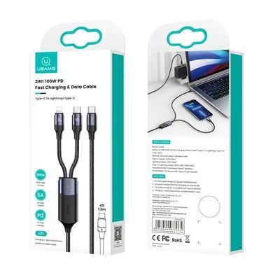 Кабель Usams US-SJ550 U71 USB Type-C - Lightning + USB Type-C (M/M), 100W, 1.2 м, Black (6958444977065) [604084]