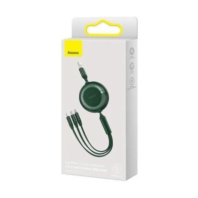 Кабель Baseus Bright Mirror 2 Series Retractable 3-in-1 Fast Charging Data Cable USB to M+L+C 3.5A 1.1m Green (CAMJ010006) [802625]