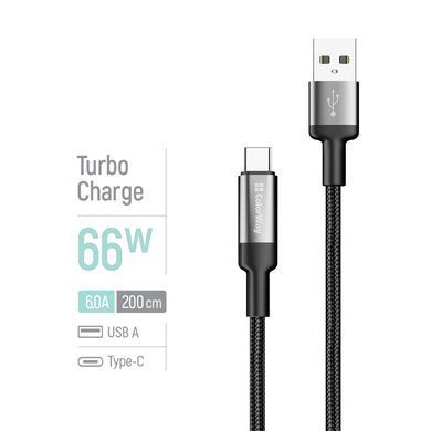 Кабель ColorWay USB - USB Type-C (M/M), braided wire, 6А, 2 м, Black (CW-CBUC097-BK) [620115]