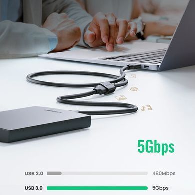 Кабель продовжувач USB 3.0 AM-AF, 3м, Connector gold-plated Чорний, US129 Ugreen (30127) [404056]