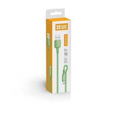 Кабель ColorWay USB - Lightning (M/M), soft silicone, 2.4 А, 1 м, Green (CW-CBUL042-GR) [603842]