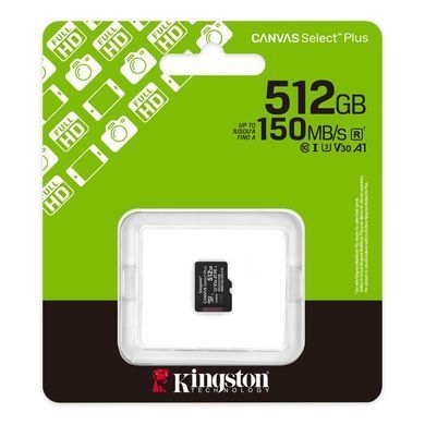 Карта пам'яті microSDXC (UHS-1 U3) Kingston Canvas Select Plus Gen3 512Gb class 10 А1 V30 (R-150MB/s) (SDCS3/512GBSP) [805714]