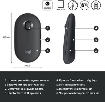 Миша бездротова Logitech Pebble M350 Black USB (910-005718) [614206]