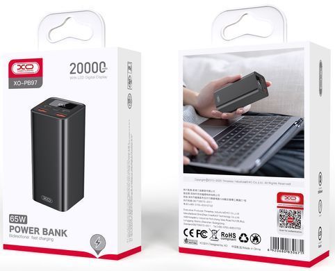 Портативний зарядний пристрій XO PB97 - 20000 mAh PD65W for laptop (Black) (PB97_Black) [201920]