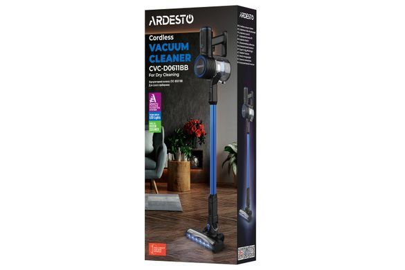 Пилосос ARDESTO безпровідний, 32Вт, конт пил -0.6л, автон. робота до 60хв, HEPA, турбощітка з LED, чорно-синій (CVC-D0611BB) [102341]