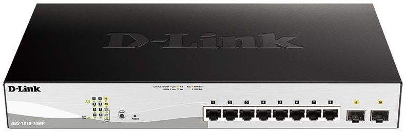 Комутатор D-Link 8xGE PoE, 2xSFP, 130Вт (DGS-1210-10MP/FL) [15030]