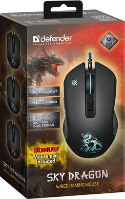 Мишка Defender Sky Dragon GM-090L, 6кн., 3200dpi, (+килимок) підсвітка (52090) [401109]