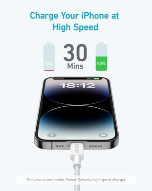 Кабель Anker 322 USB-C to Lightning - 0.9m Nylon White (A81B5H21/A81B5G21) [201975]