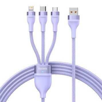 Кабель Baseus Flash Series Ⅱ One-for-three Fast Charging Data Cable USB to M+L+C 66W 1.2m Purple (CASS040005) [802626]