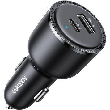 Автозарядка 2xUSB 63W (USB-C+USB-A) QC 3.0 Чорна (EC701) UGREEN (35023) [404027]