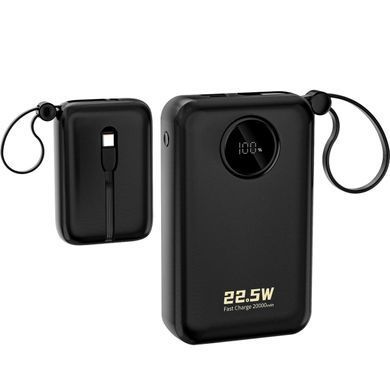 УМБ Dudao 20000mAh K14+ 22,5W PD,QC USB-A,USB-C In/Out,with built-in USB-C/Lightning cables Black (6977196680016) [405054]