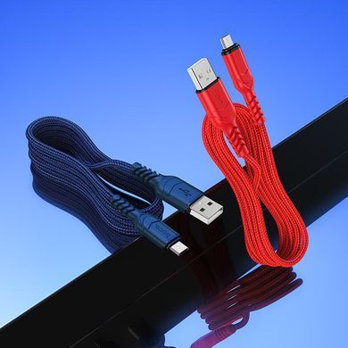 Кабель HOCO X59 USB to Micro 2.4A, 1m, nylon, TPE connectors, Blue (6931474744913) [804384]