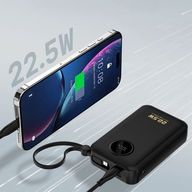 УМБ Dudao 20000mAh K14+ 22,5W PD,QC USB-A,USB-C In/Out,with built-in USB-C/Lightning cables Black (6977196680016) [405054]