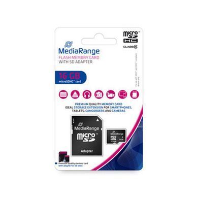 Карта пам`ятi MicroSDHC 16GB Class 10 MediaRange R45/W12MB/s + SD-adapter (MR958) [606986]
