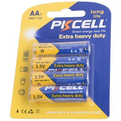 Батарейка AA/LR6, 1.5V, Extra heavy duty, PKCELL, 4pc/card (R6P-4B) [404819]